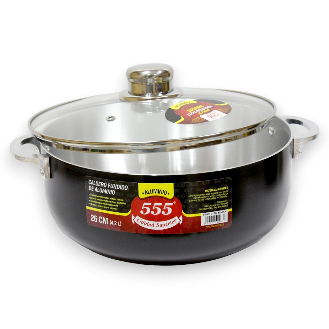 CALDERO C/TAPA VIDRIO 26CM NEGRO