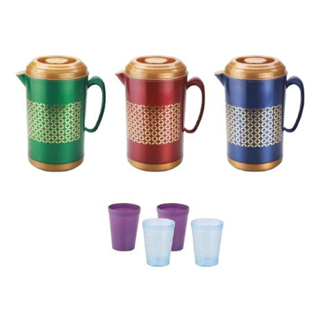 JARRA PLAST. METALICA 2.6L + 4 VASOS