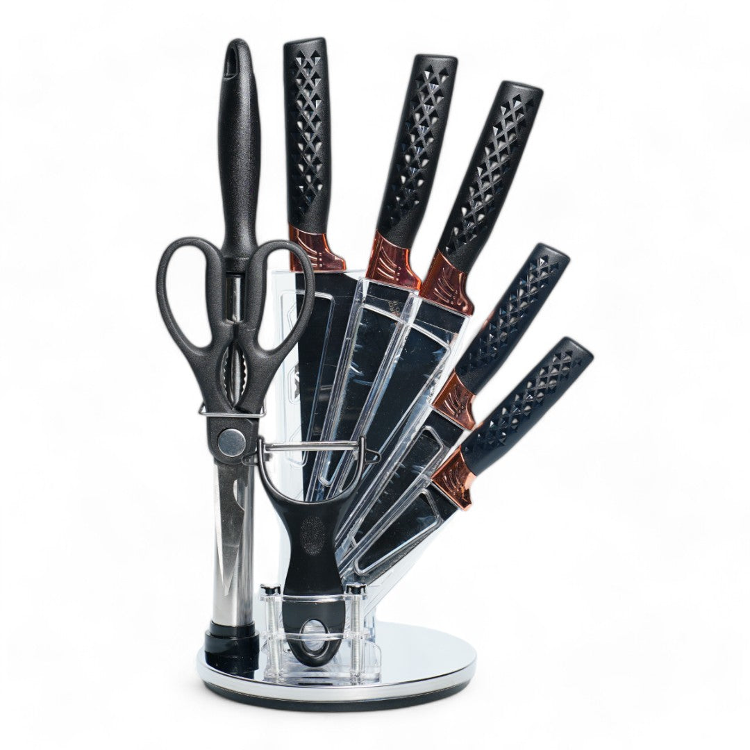 JUEGO DE CUCHILLO/TIJERA/PLEADOR 7 PZA C/BASE