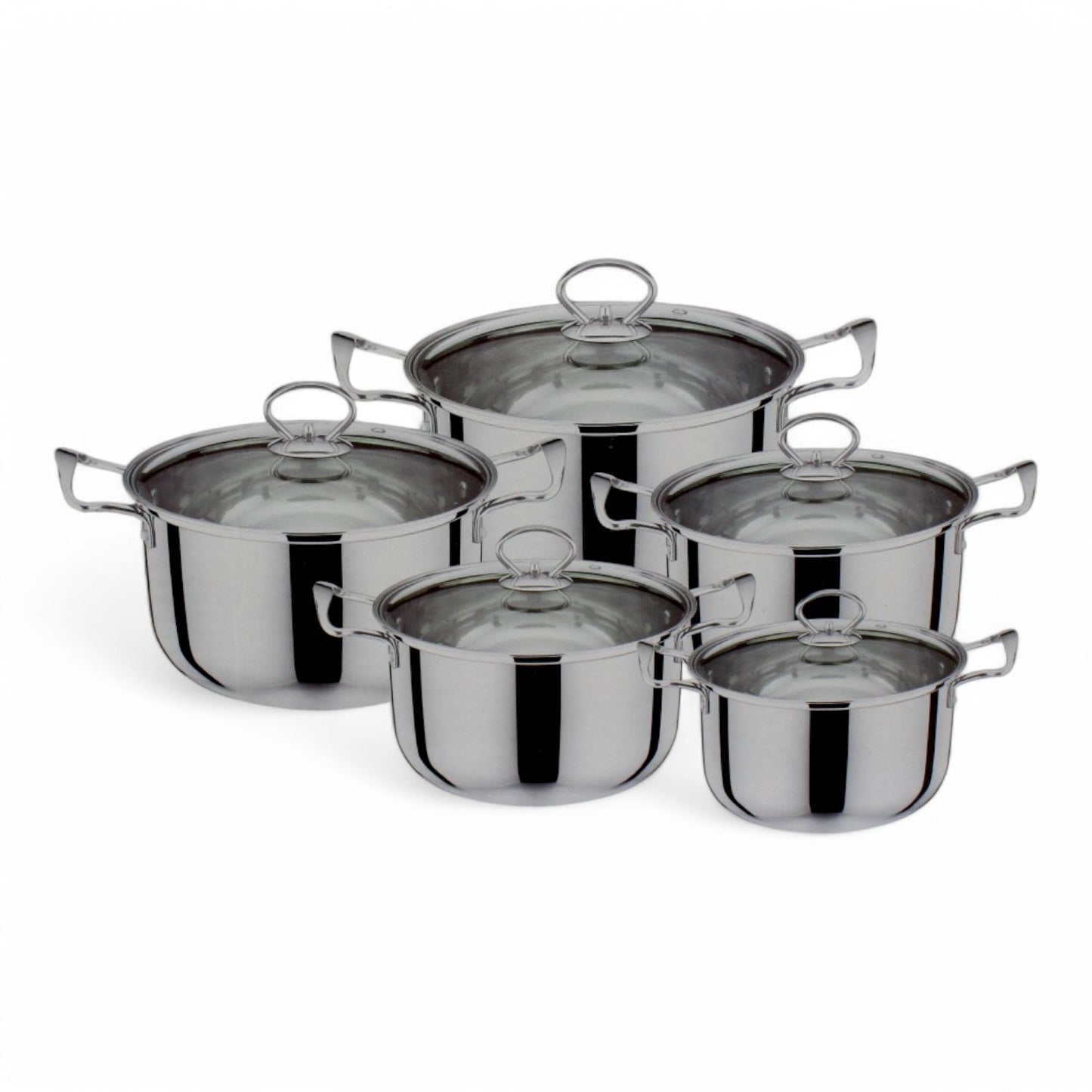 OLLAS ACERO 5PZA 16-24CM C/TAPA VIDRIO