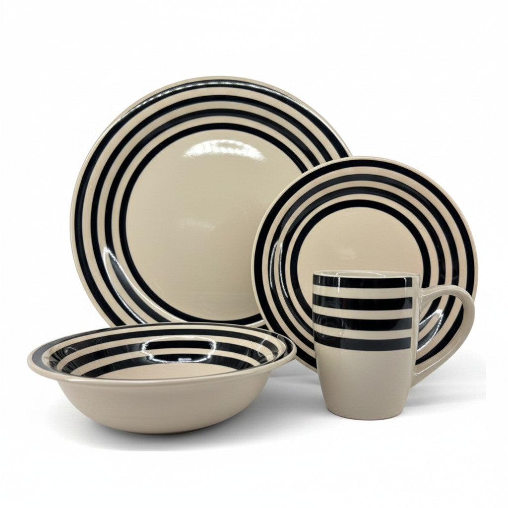 JGO DE VAJILLAS CERAMICA 16PZA NEGRO C/CREMA