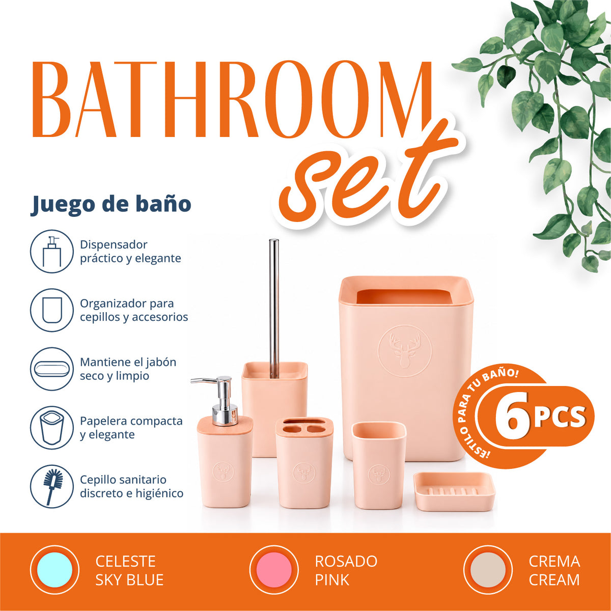 SET DE BAÑO CUADRADO (6PZA)