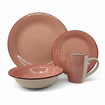 JGO DE VAJILLAS CERAMICA 16PZA ROSA CORAL