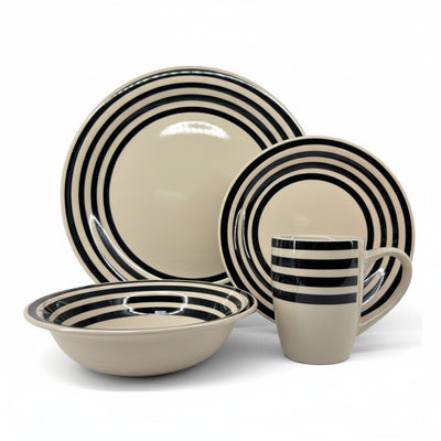 JGO DE VAJILLAS CERAMICA 16PZA NEGRO C/CREMA