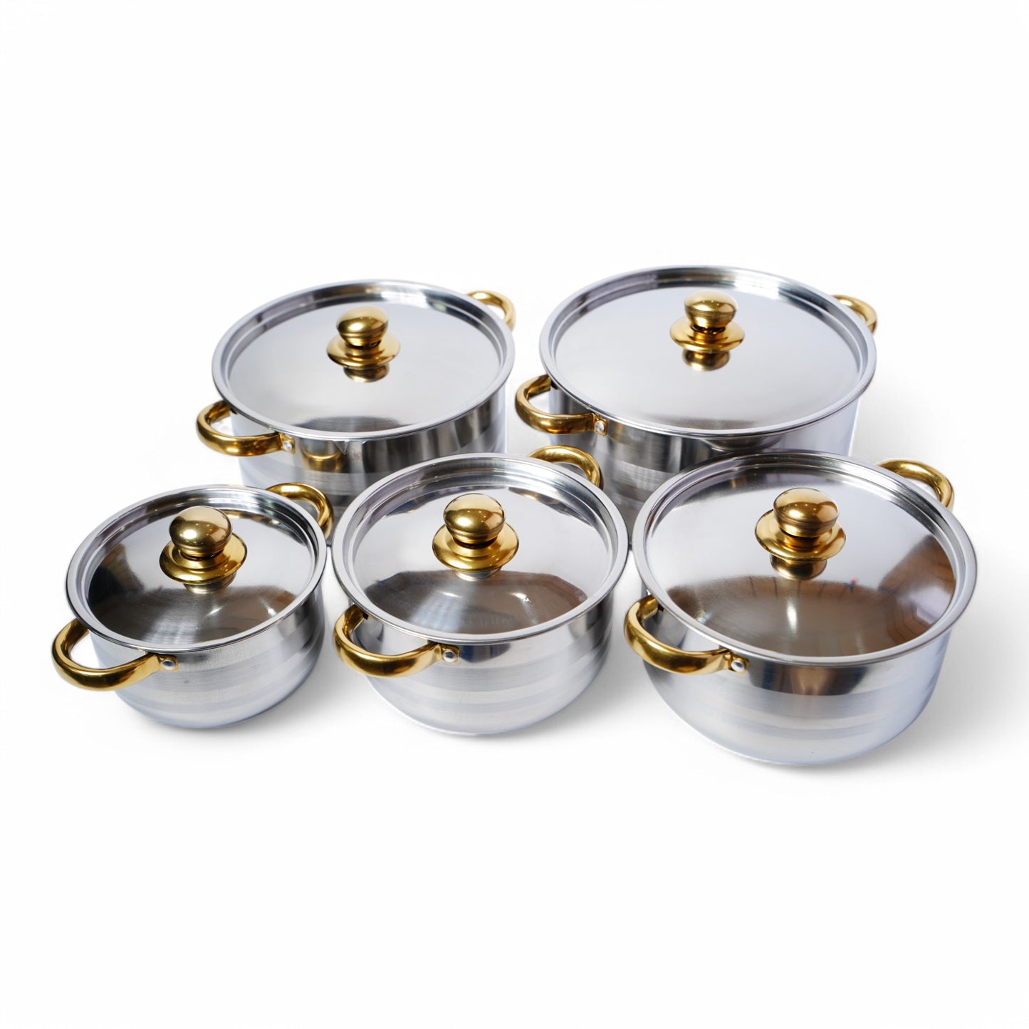 OLLAS ACERO C/TAPA 5PZA 18-26CM DORADO