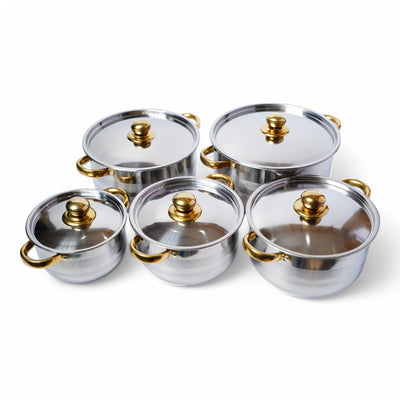 OLLAS ACERO C/TAPA 5PZA 18-26CM DORADO